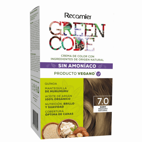 Tinte De Cabello Rubio Mediano Natural 7.0 Sin Amoníaco GREEN CODE Kit 50 G - Imagen 2