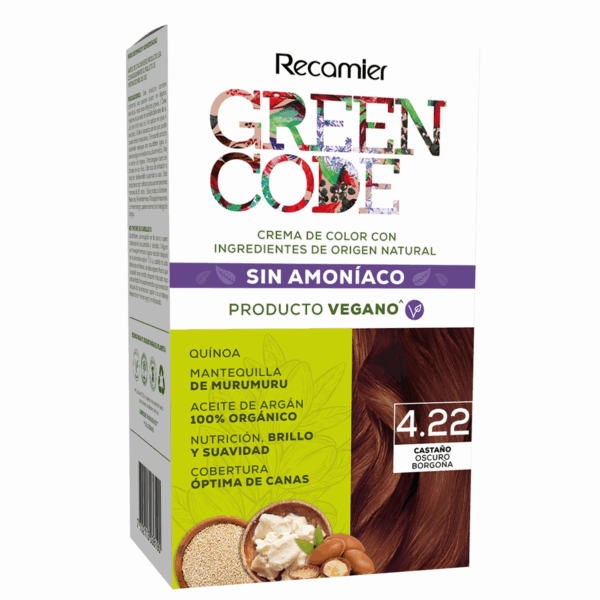 Tinte De Cabello Castaño Oscuro Borgoña 4.22 Sin Amoníaco GREEN CODE Kit 50 G - Imagen 2