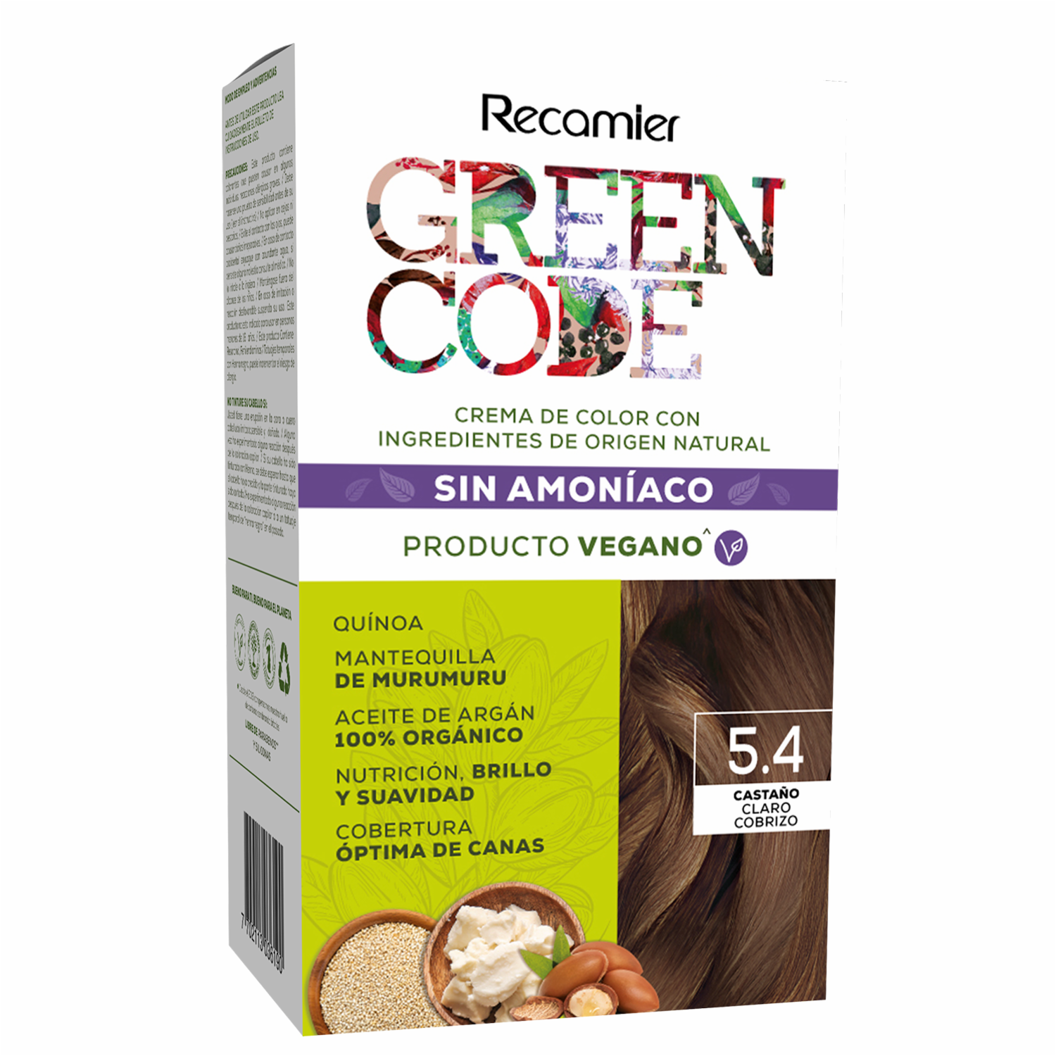 Tinte De Cabello Castaño Claro Cobrizo 5.4 Sin Amoníaco GREEN CODE Kit 50 G - Imagen 2