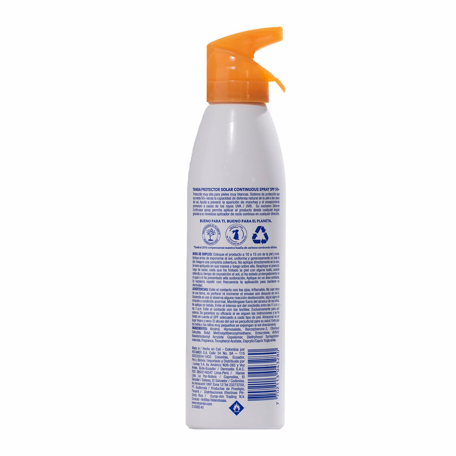 Protector Solar Continous En Spray SPF 50+ TANGA 175 Ml