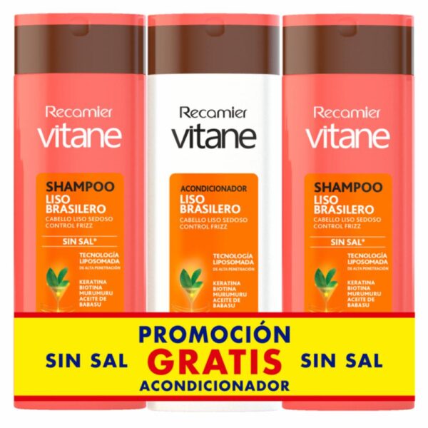 Shampoo Para Cabello Liso Brasilero + Acondicionador VITANE 3 x 400 Ml