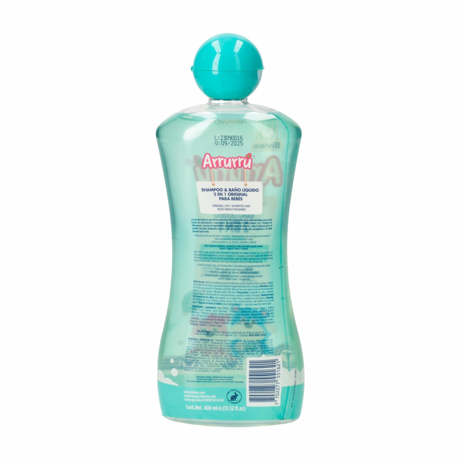 Shampoo Infantil Y Baño Liquido 2 En 1 Original ARRURRÚ 400 Ml - Imagen 2