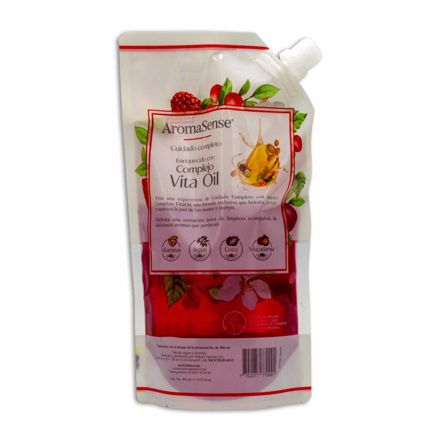 Jabón Cremoso De Frutos Rojos Para Cuerpo Y Manos AROMAESENSE 400 Ml - Imagen 2