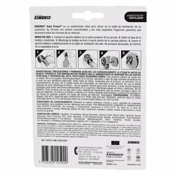 Ambiental De AutomóvilAirFresa SIMONIZ Unidad - Imagen 2