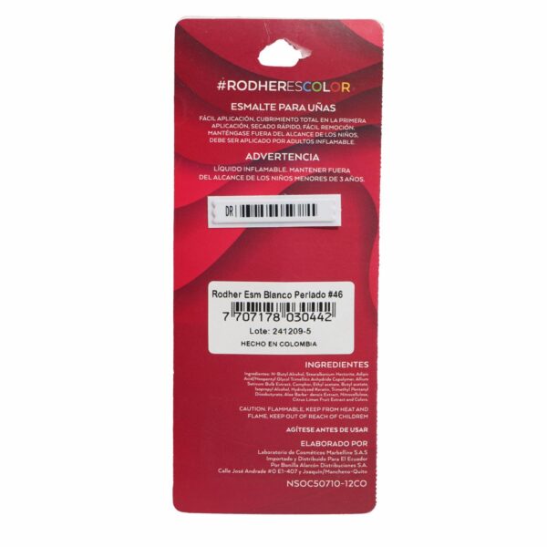 Esmalte 14 Ml Blanco Perlado N46 RODHER 14 Ml - Imagen 3