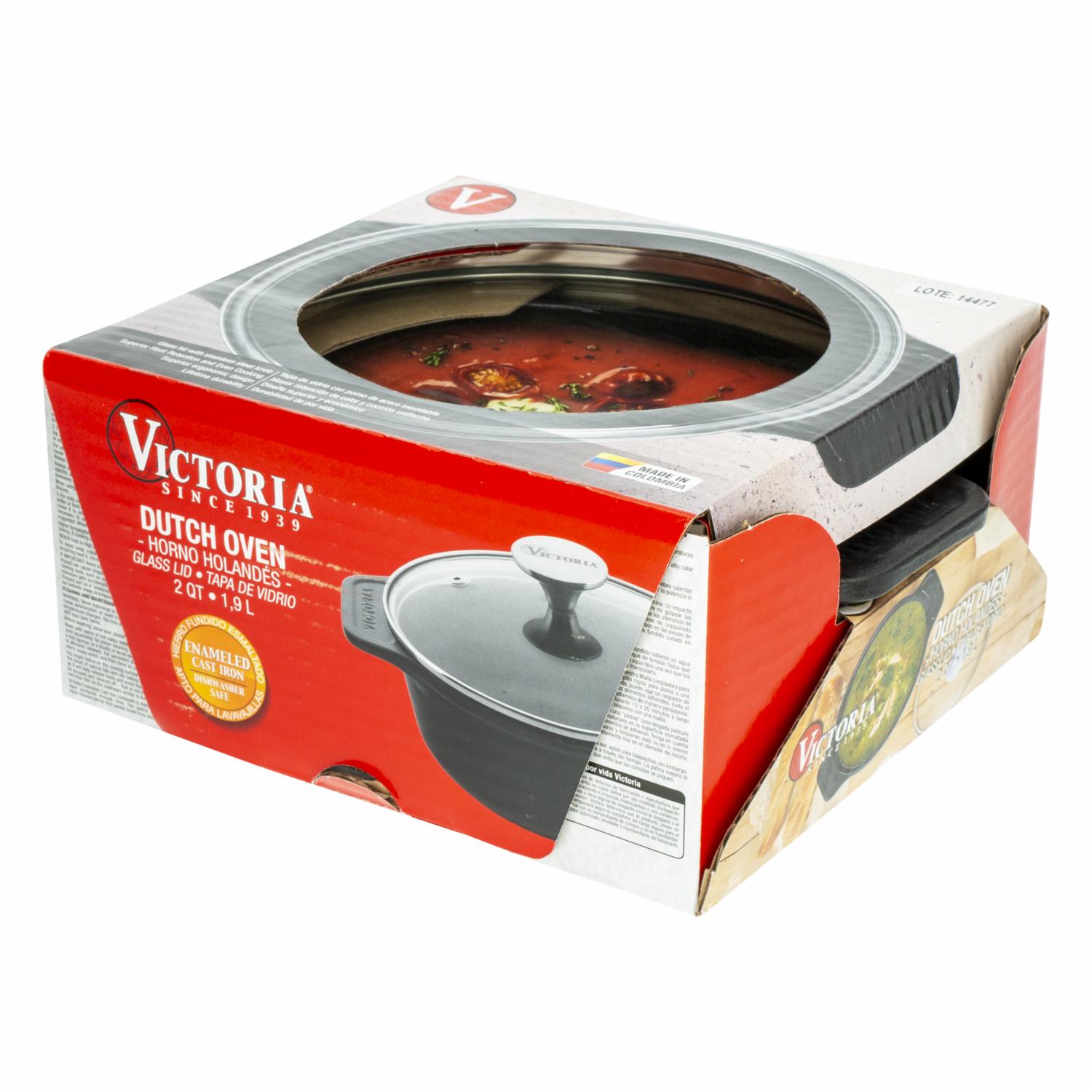 Olla Hierro Fundido Esmaltada Mate Con Tapa De Vidrio VICTORIA 1,9 L