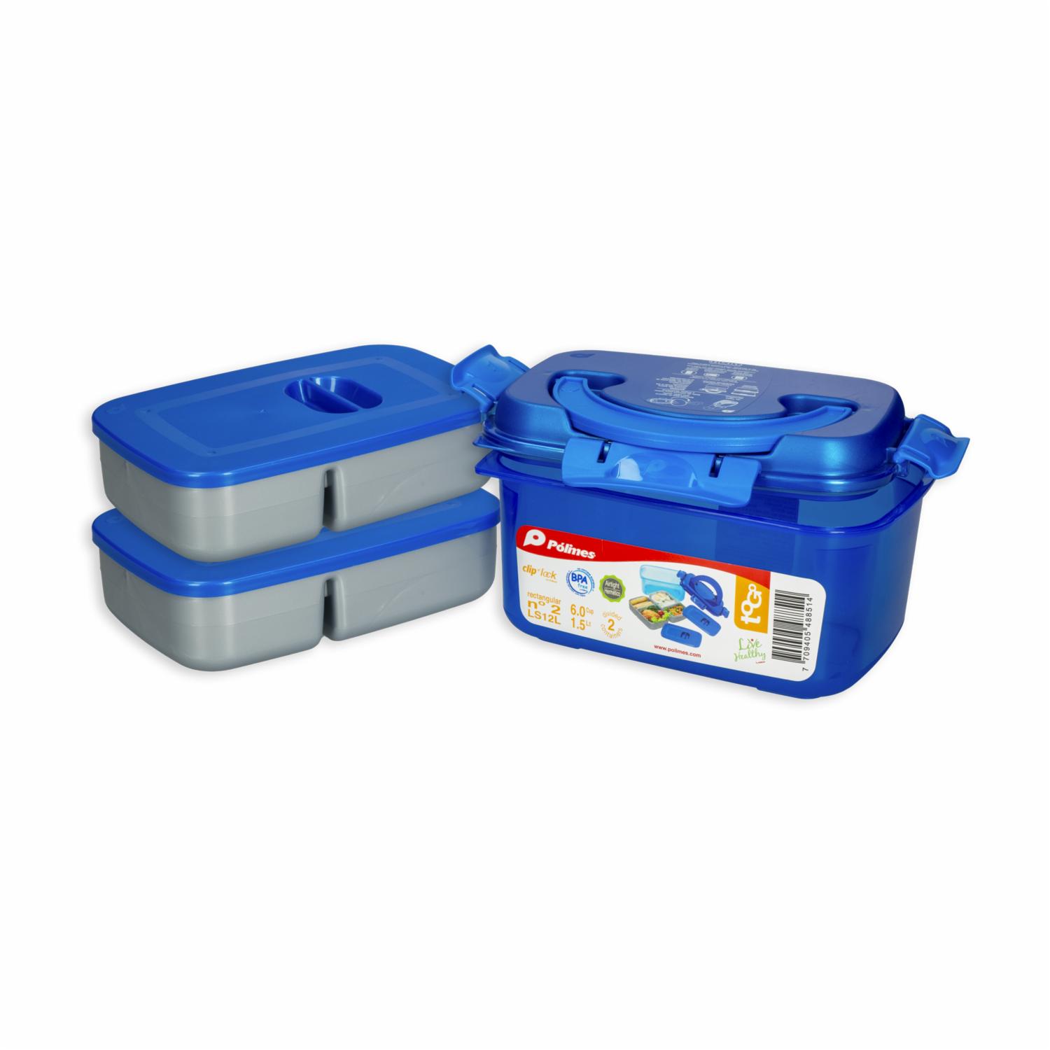 Repostero Plástico ToGo Clip N’ Lock Rectangular Con Divisiones N2 PÓLIMES 1,5 Litros
