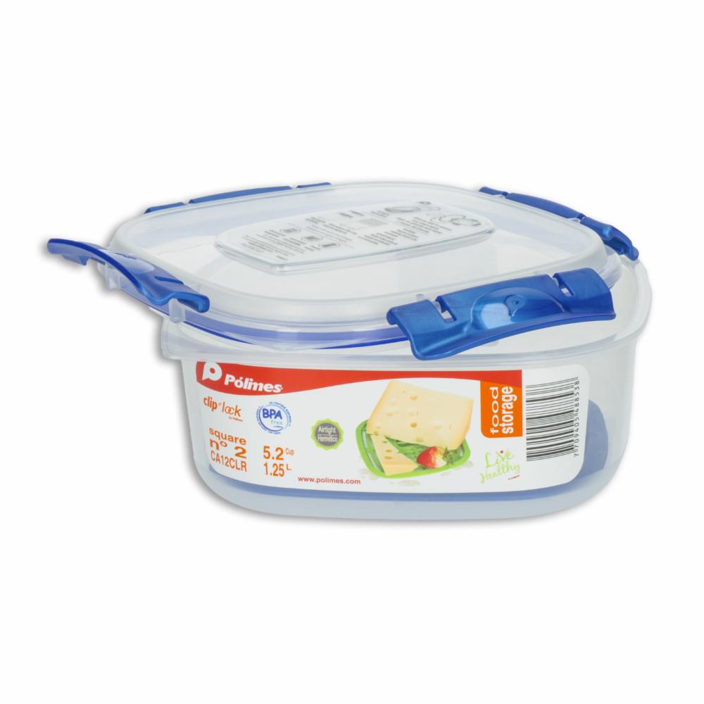 Repostero Plástico Clip N' Lock Cuadrado Con Rejilla PÓLIMES 1,25 Litros - Imagen 2