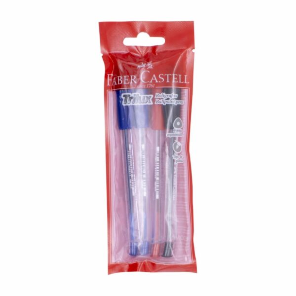 Bolígrafos Trilux 2 Azules 1 Rojo 1 Negro Blíster FABER CASTELL X 4 Uds