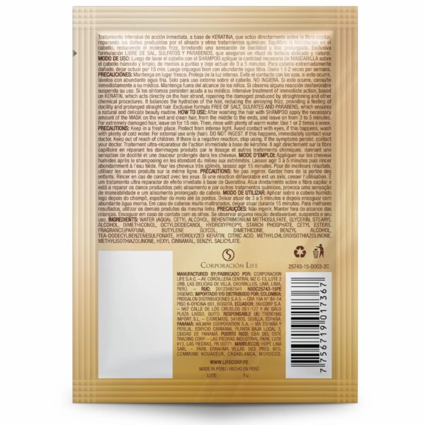 Tratamiento Capilar Cabello Liso Y Brillante Con Keratina BE NATURAL 35 G - Imagen 3