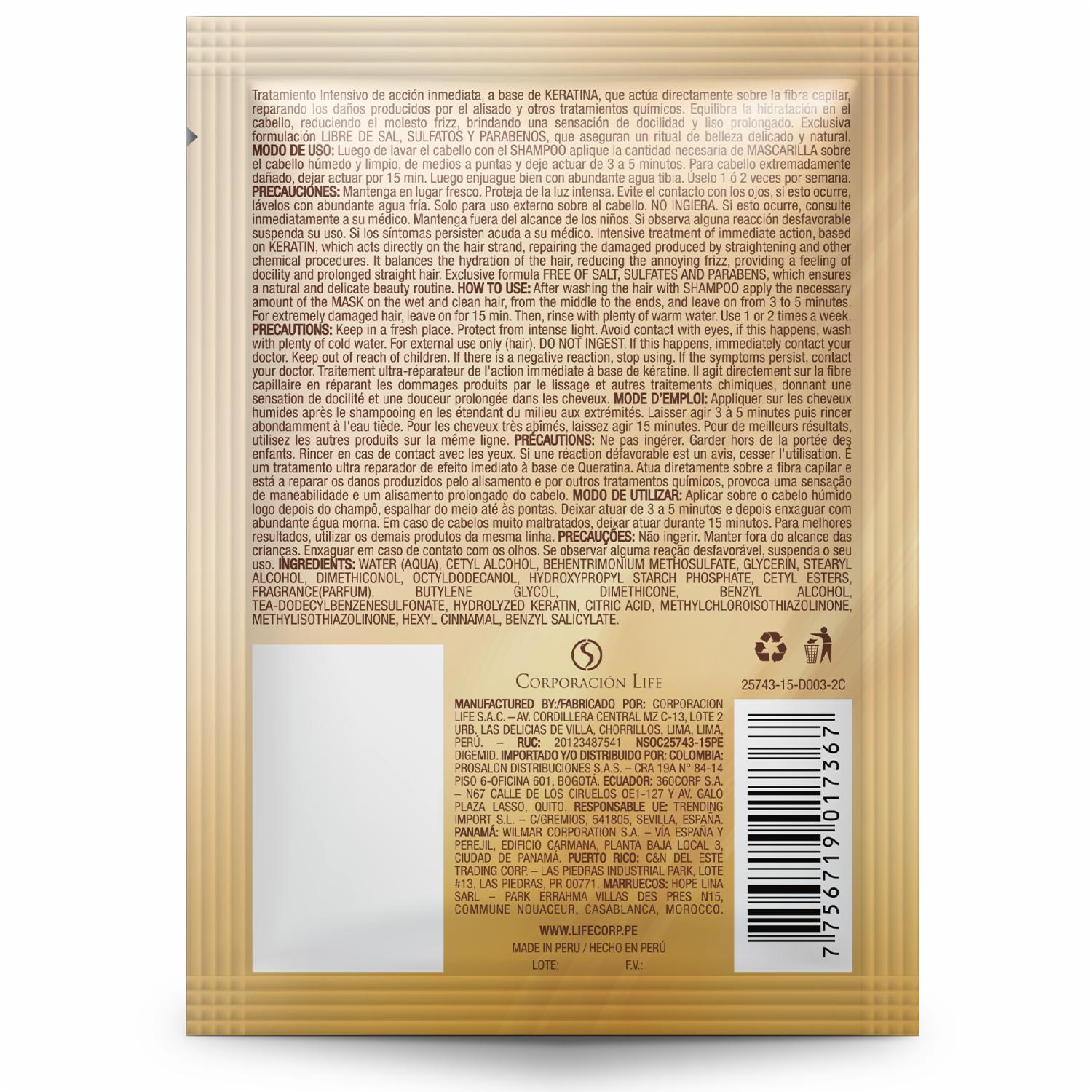 Tratamiento Capilar Cabello Liso Y Brillante Con Keratina BE NATURAL 35 G - Imagen 3