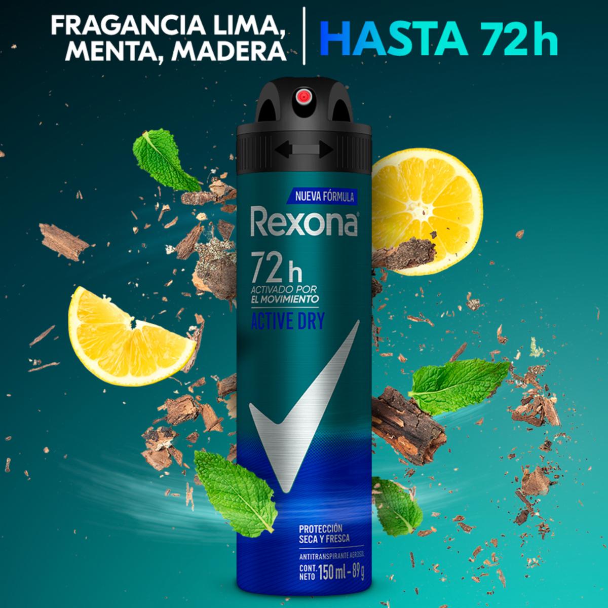 Desodorante En Aerosol Para Caballero Active Dry REXONA 150 Ml - Imagen 5