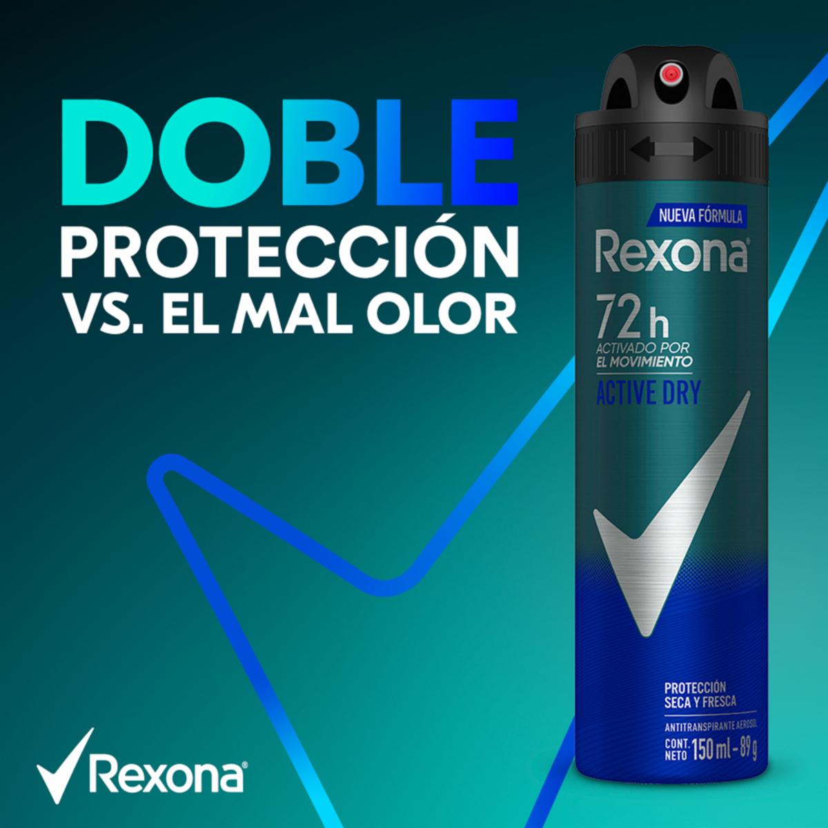 Desodorante En Aerosol Para Caballero Active Dry REXONA 150 Ml - Imagen 6