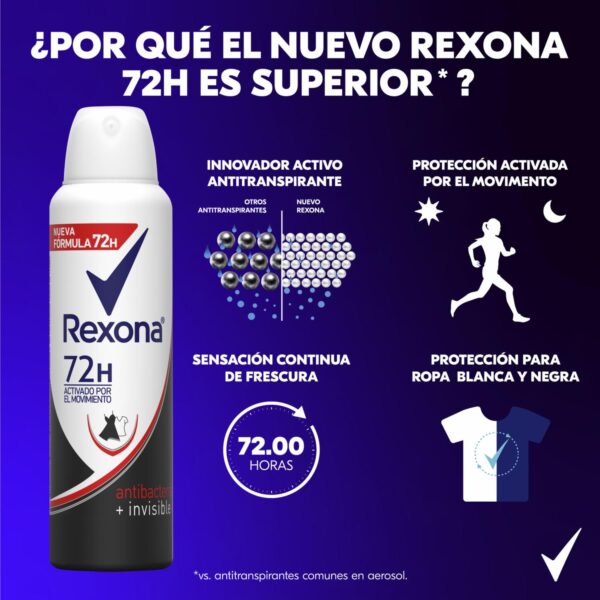 Desodorante En Aerosol Para Dama Spy Antibacterial Invisible REXONA 150 Ml - Imagen 6