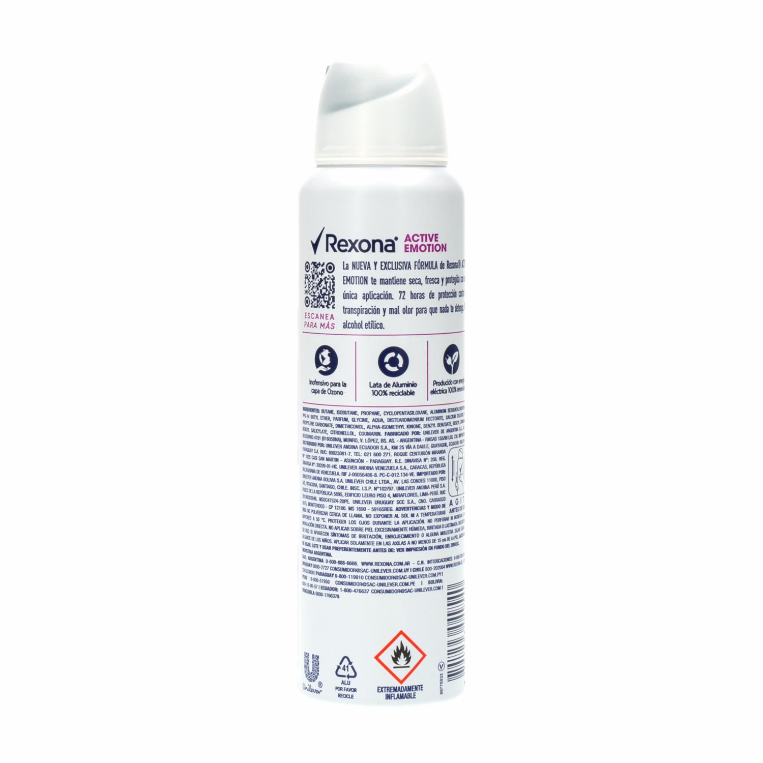 Antitranspirante En Aerosol Active Emotion Protección De 72 Horas REXONA 150 Ml - Imagen 2