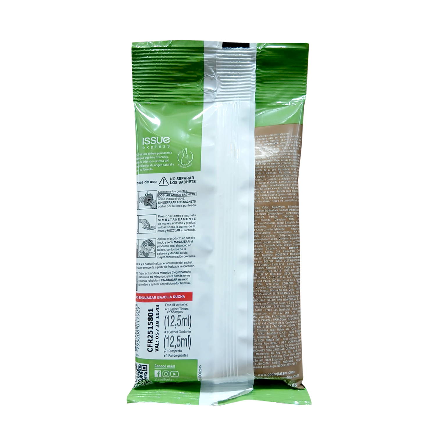 Tintura De Cabello En Shampoo Express 5 Minutos Sin Amoníaco Tono Negro ISSUE 25 Ml - Imagen 2