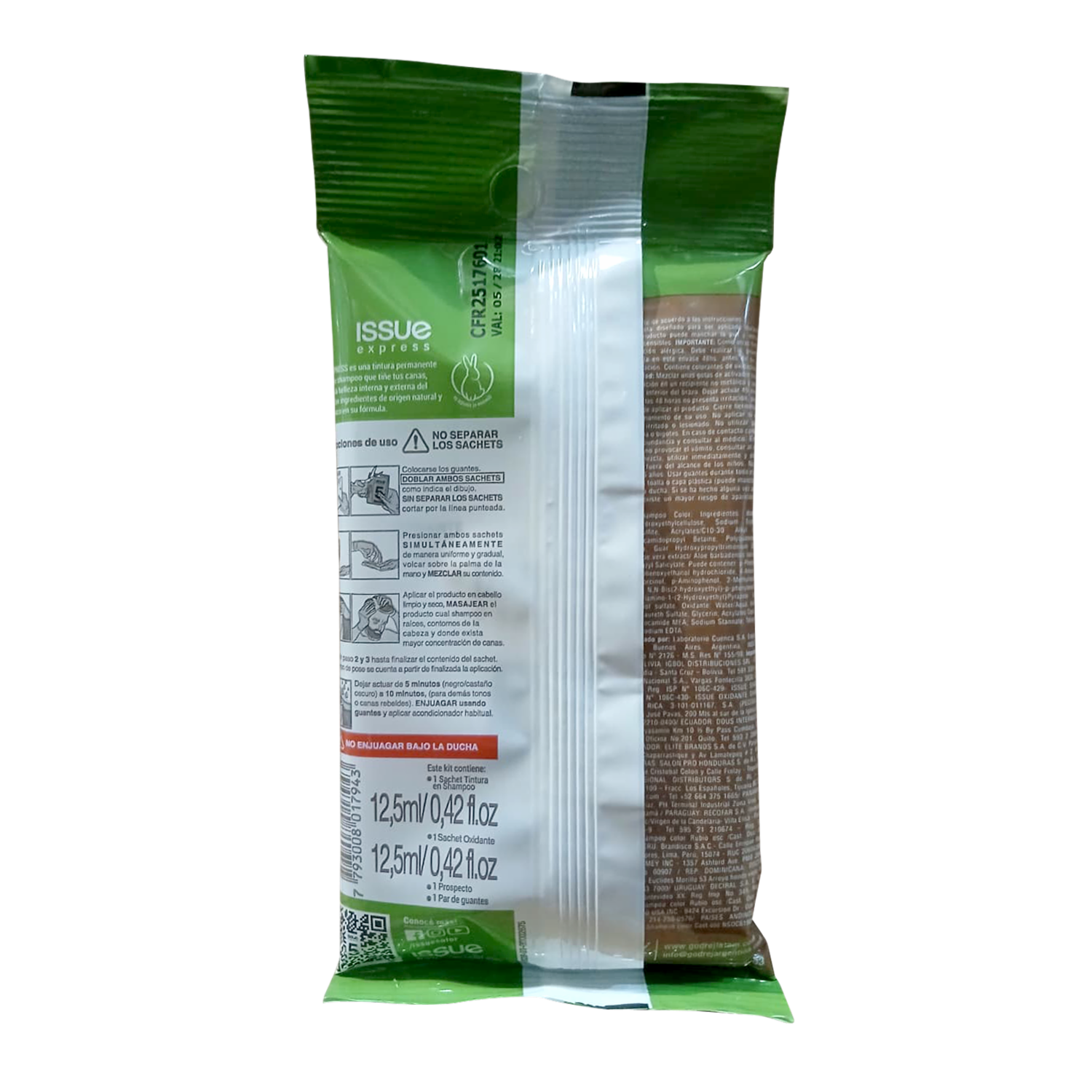 Tintura De Cabello En Shampoo Express 5 Minutos Sin Amoníaco Tono Castaño ISSUE 25 Ml - Imagen 2