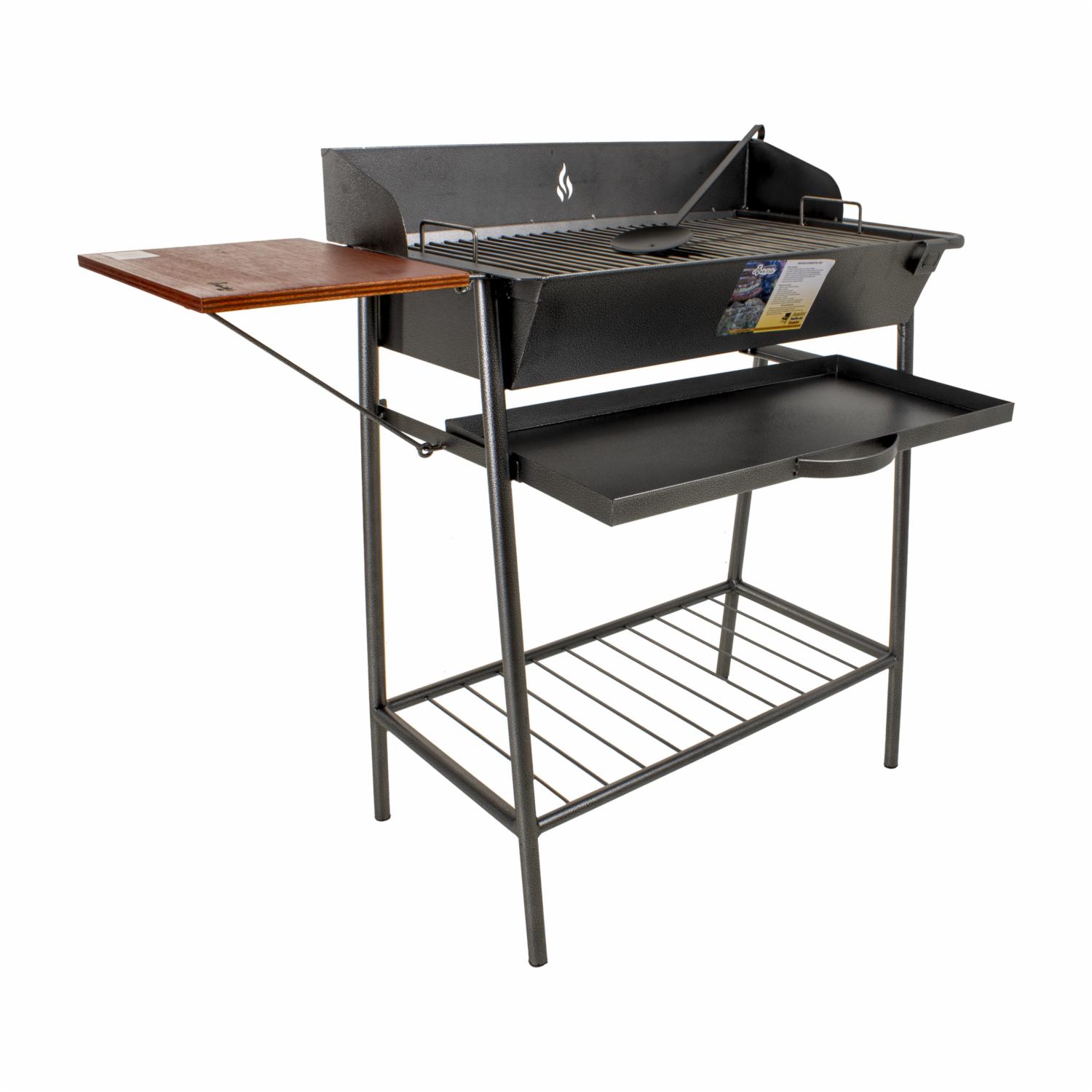 Parrilla De Carbón Con Repisa Plegable De Madera ARTE VALLE Mediana