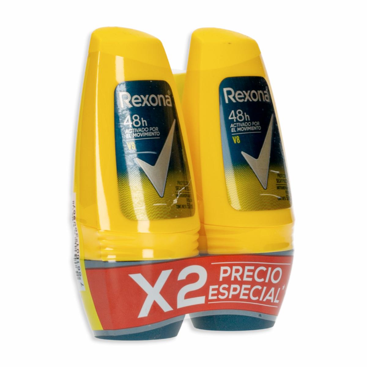 Desodorante En Roll On Para Caballero Antitranspirante On V8 REXONA 2 X 50 Ml