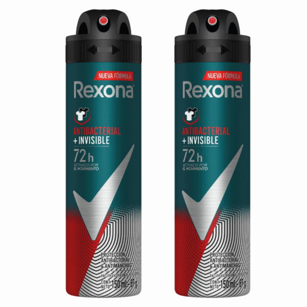 Desodorante En Aerosol Para Caballero Antibacterial Invisible Segundo 0,5 Descuento REXONA 2 X 150 Ml