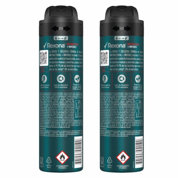 Desodorante En Aerosol Para Caballero Antibacterial Invisible Segundo 0,5 Descuento REXONA 2 X 150 Ml - Imagen 2