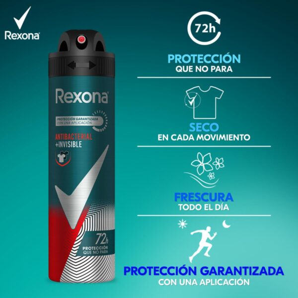 Desodorante En Aerosol Para Caballero Antibacterial Invisible Segundo 0,5 Descuento REXONA 2 X 150 Ml - Imagen 3