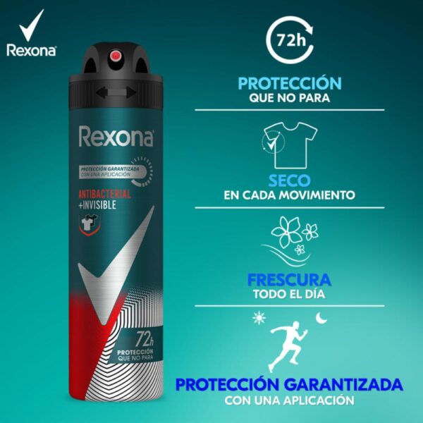 Desodorante En Aerosol Para Caballero Antibacterial Invisible Segundo 0,5 Descuento REXONA 2 X 150 Ml - Imagen 3