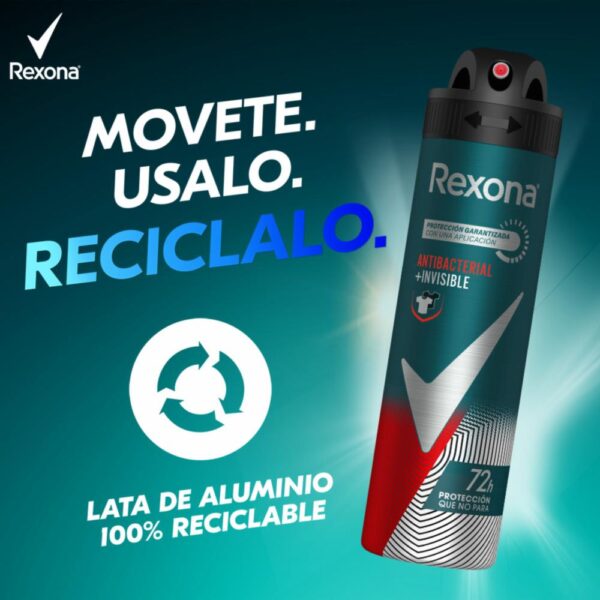 Desodorante En Aerosol Para Caballero Antibacterial Invisible Segundo 0,5 Descuento REXONA 2 X 150 Ml - Imagen 5