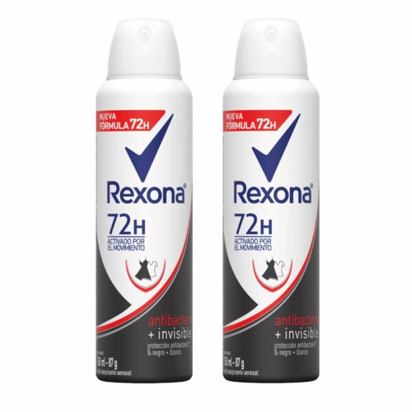 Desodorante En Aerosol Para Dama Invisible Antibacterial REXONA 2 X 150 Ml