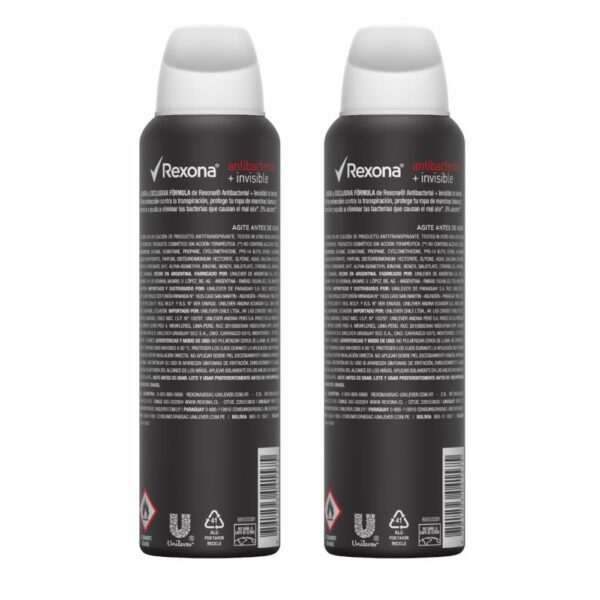 Desodorante En Aerosol Para Dama Invisible Antibacterial REXONA 2 X 150 Ml - Imagen 6