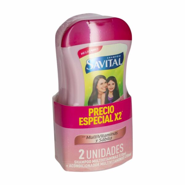 Shampoo + Acondicionador Con Multivitaminas SAVITAL Pack 1000 Ml - Imagen 3