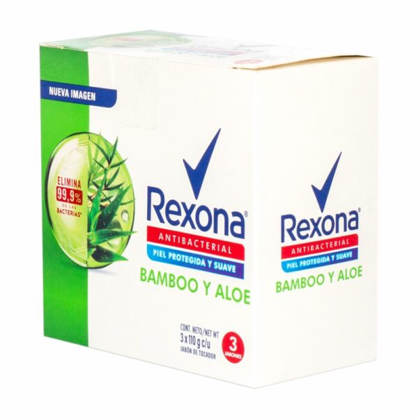 Jabón En Barra Antibacterial De Bamboo Y Aloe REXONA 3 X 110 G - Imagen 4