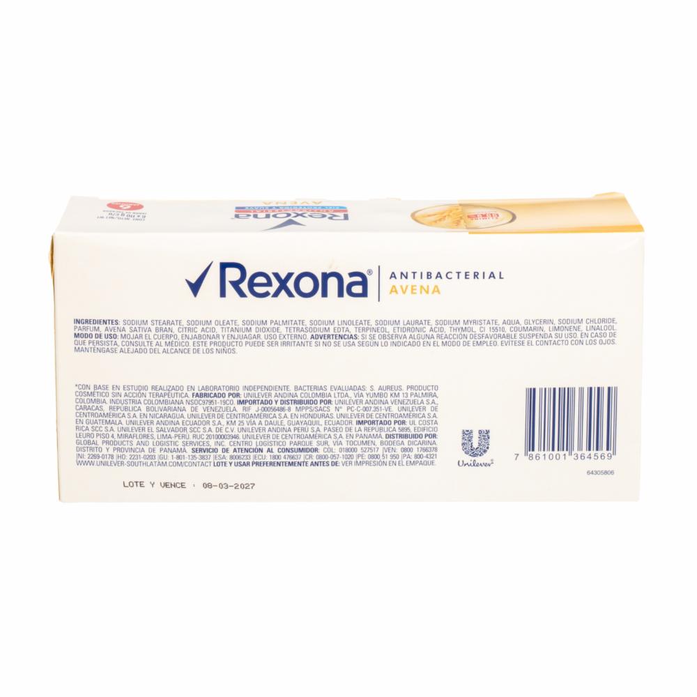 Jabón En Barra Antibacterial De Avena REXONA 3 X 110 G - Imagen 2