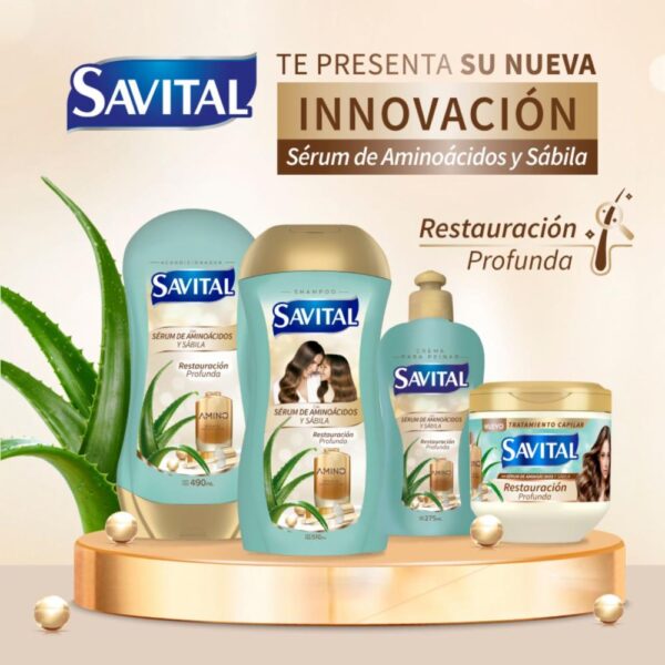 Shampoo Para Cabello Con Serúm De Aminoácidos Y Sábila SAVITAL 900 Ml - Imagen 3