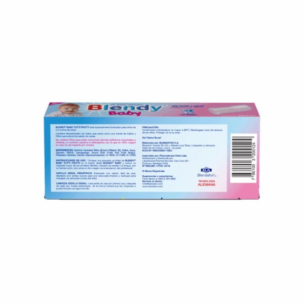Crema Dental Infantil Baby Tuti Fruti Con Cepillo 0 A 3 Años BLENDY 34 G - Imagen 2