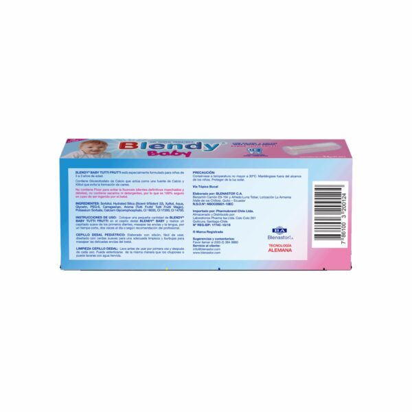 Crema Dental Infantil Baby Tuti Fruti Con Cepillo 0 A 3 Años BLENDY 34 G - Imagen 2