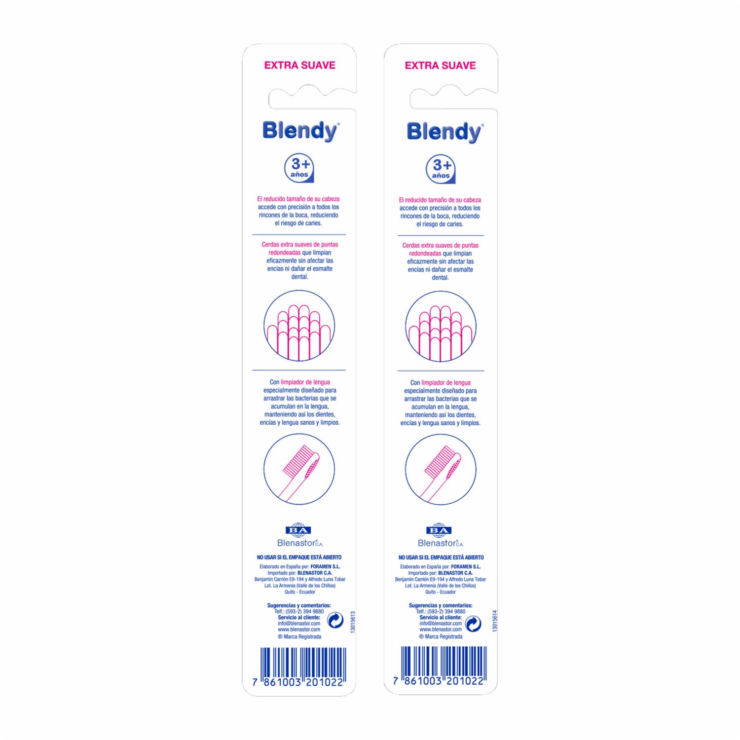 Cepillo Dental Infantil Con Tapa Protectora +3 Años Cerda Extra Suave BLENDY Unidad - Imagen 2