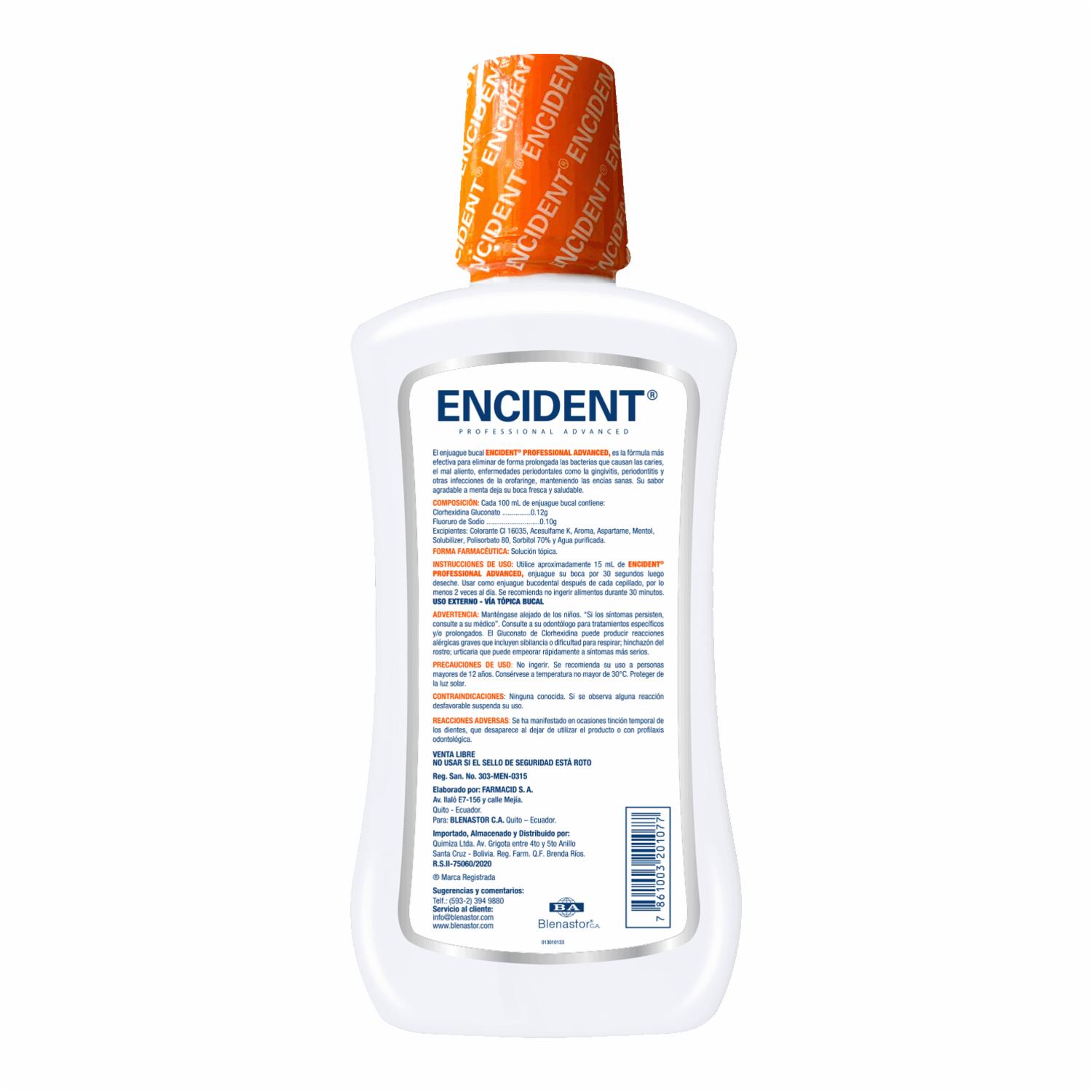 Enjuague  Bucal Sabor A Menta Fresca Encías Sensibles Sin Alcohol ENCIDENT 500 Ml