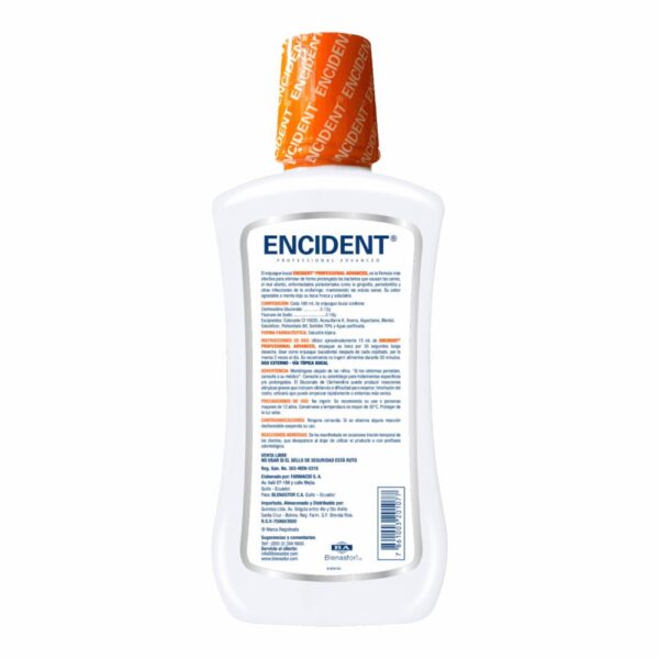 Enjuague Bucal Sabor A Menta Fresca Encías Sensibles Sin Alcohol ENCIDENT 500 Ml - Imagen 2