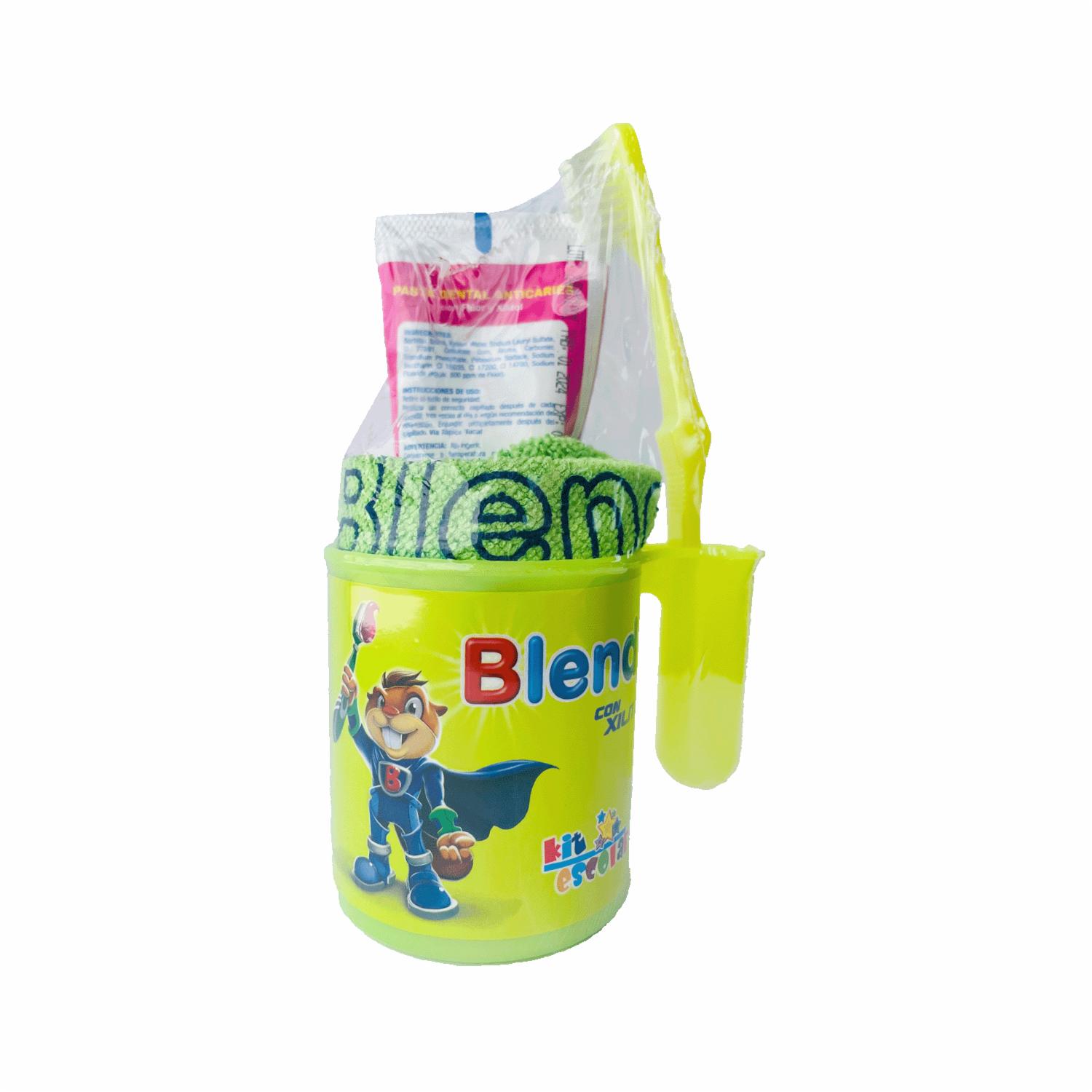 Kit Higiene Bucal Escolar Pasta + Cepillo +Toalla + Vaso BLENDY Pack X4 U - Imagen 2