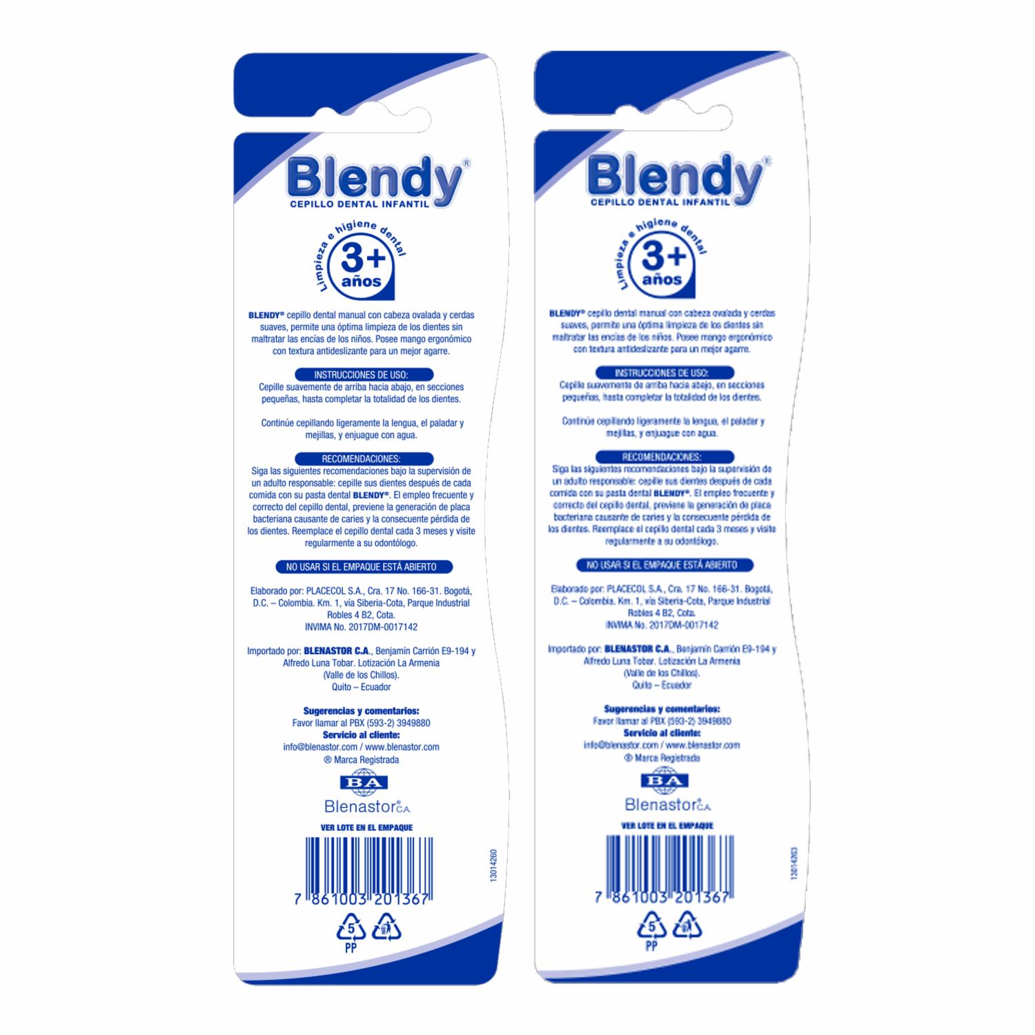 Cepillo Dental Infantil Cerdas Suaves +3 Años BLENDY 1 x 3 Unidades - Imagen 2