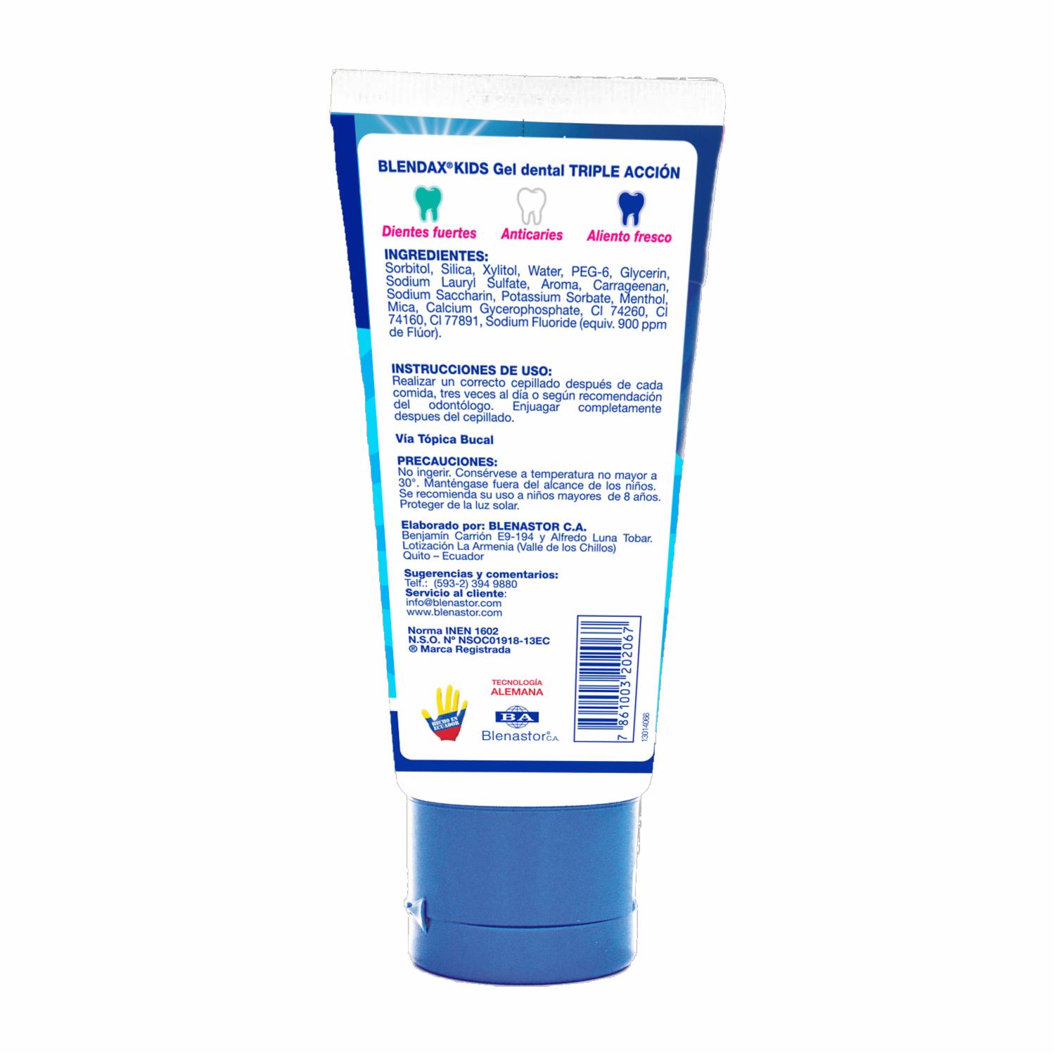 Crema Dental Infantil Triple Acción Fruit-Menta BLENDAX 102 G - Imagen 2