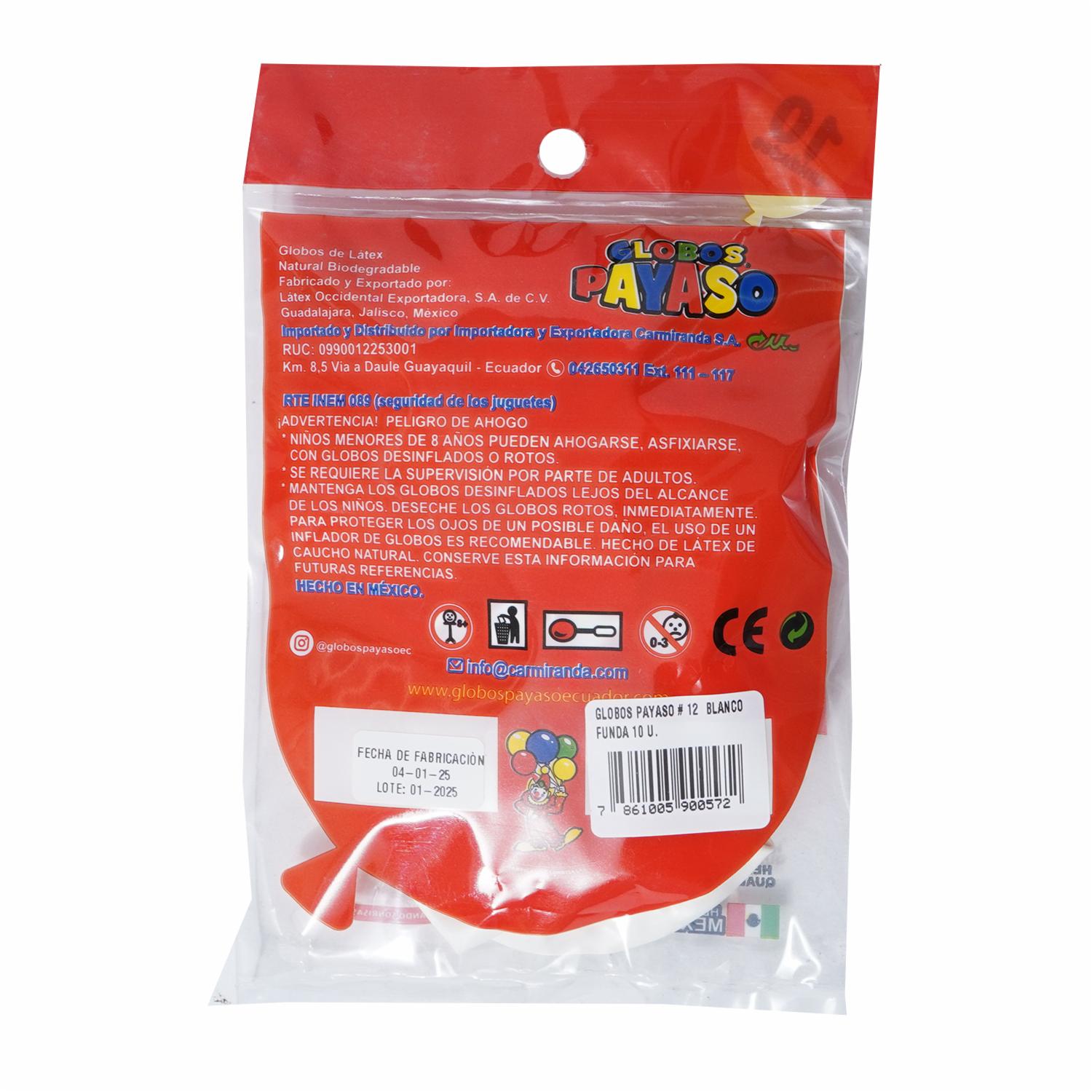 Globos Blanco N10 GLOBOS PAYASO X 10 Uds - Imagen 2