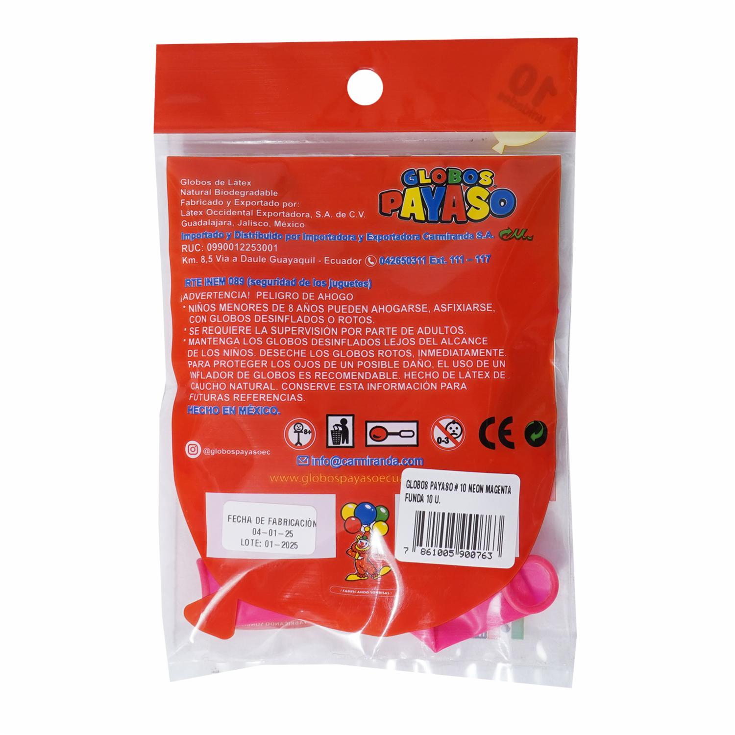 Globo N10 Neón Magenta GLOBOS PAYASO X 10 Uds