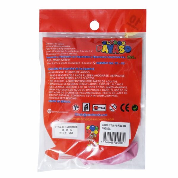 Globo N12 Perla Rosa Funda GLOBOS PAYASO X 10 Unidades - Imagen 2