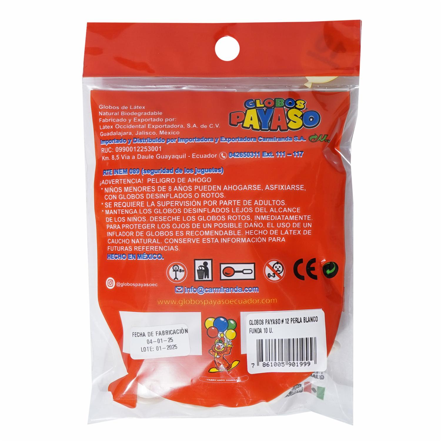 Globos Payaso N°12 Perla Blanco GLOBOS PAYASO Pack X 10