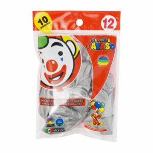 Globo Payaso N.12 Metálico Plata Funda PAYASO X 10 Unidades