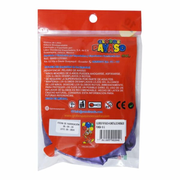 Globo Metálico Morado Funda PAYASO X 10 Uds - Imagen 2