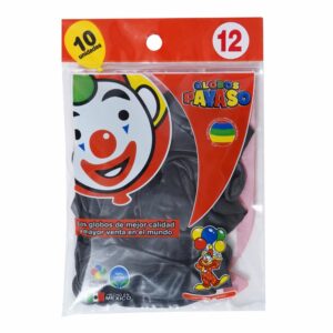 Globo Metálico N12 Negro Funda PAYASO X 12 Uds