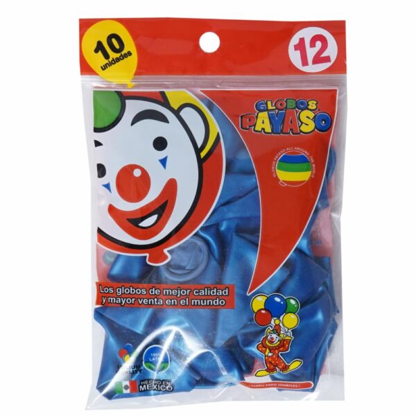 Globo Payaso N.12 Metálico Azul Funda PAYASO X 10 Unidades